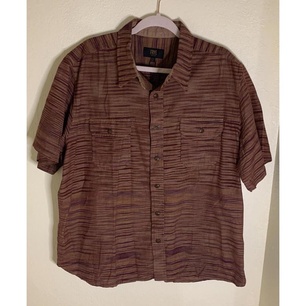 Frye Button Up Shirt Brown Short Sleeve Mens Sz  XL NWT 100% Cotton MSRP $168